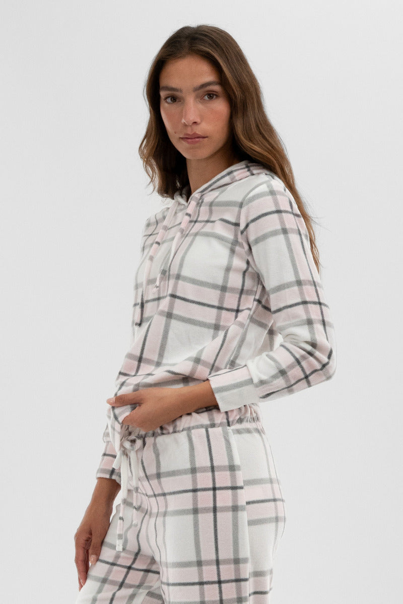 Canada Weather Gear Plaid Hooded Pajama Top - Blush - Womens Pajamas - Fairweather