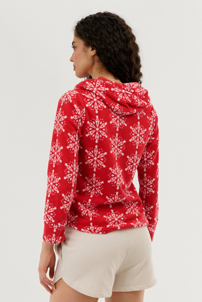 Canada Weather Gear Festive Print Hooded Pajama Top - Red - Womens Pajamas - Fairweather