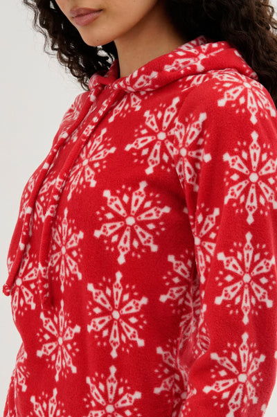 Canada Weather Gear Festive Print Hooded Pajama Top - Red - Womens Pajamas - Fairweather