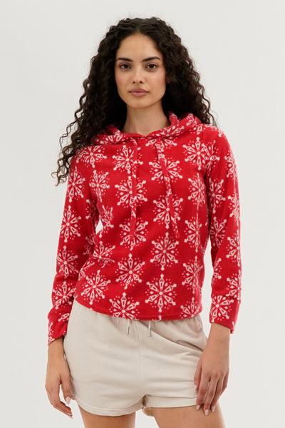 Canada Weather Gear Festive Print Hooded Pajama Top - Red - Womens Pajamas - Fairweather