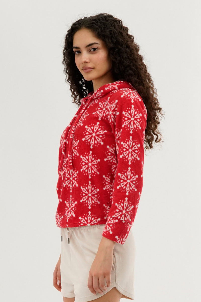 Canada Weather Gear Festive Print Hooded Pajama Top - Red - Womens Pajamas - Fairweather