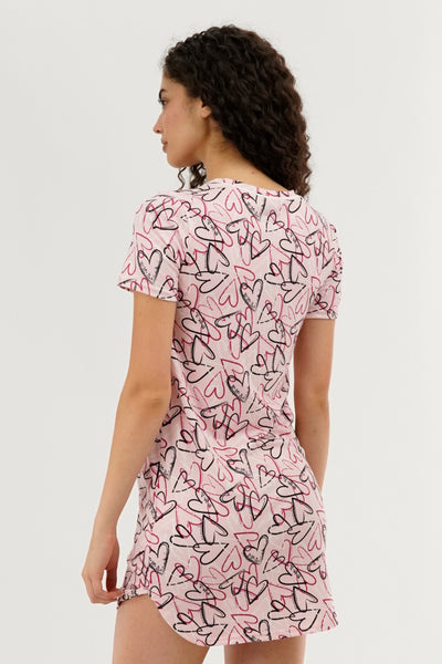 Canada Weather Gear Heart Pattern Tunic Pajama Top - Pink - Womens Pajamas - Fairweather