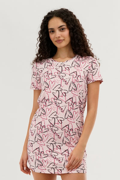 Canada Weather Gear Heart Pattern Tunic Pajama Top - Pink - Womens Pajamas - Fairweather