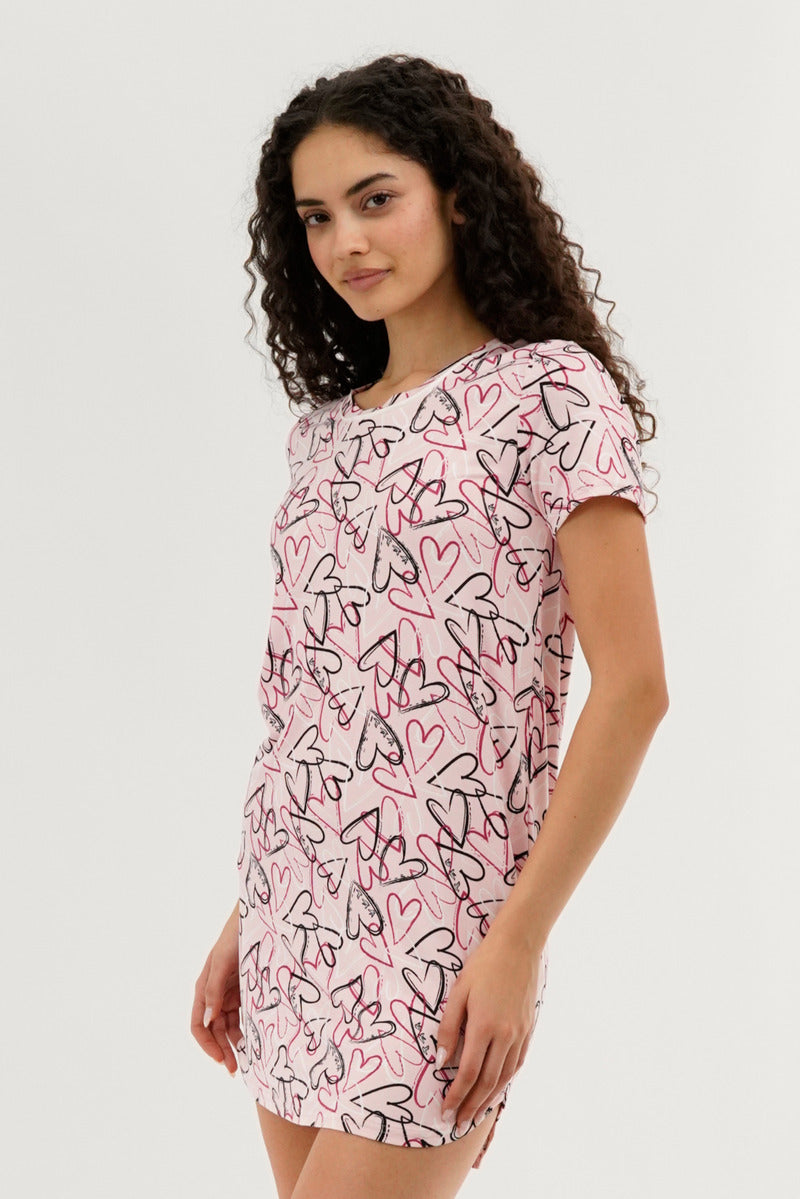 Canada Weather Gear Heart Pattern Tunic Pajama Top - Pink - Womens Pajamas - Fairweather