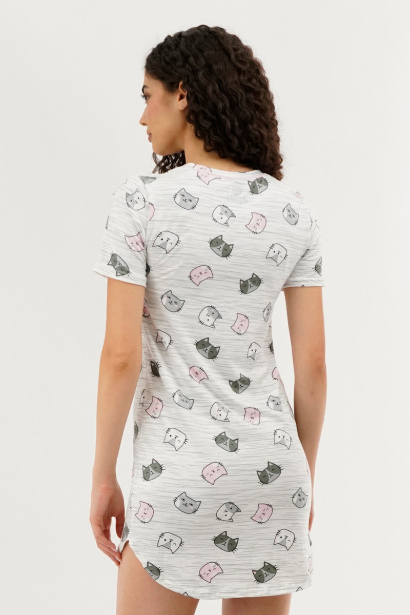 Canada Weather Gear Cat Print Tunic Pajama Top - White - Womens Pajamas - Fairweather