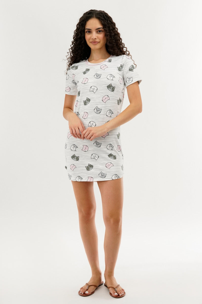 Canada Weather Gear Cat Print Tunic Pajama Top - White - Womens Pajamas - Fairweather