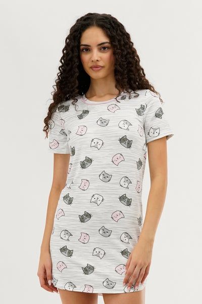 Canada Weather Gear Cat Print Tunic Pajama Top - White - Womens Pajamas - Fairweather