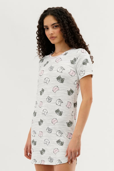 Canada Weather Gear Cat Print Tunic Pajama Top - White - Womens Pajamas - Fairweather