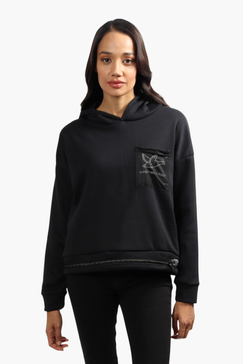 Super Triple Goose Solid Mesh Detail Hoodie - Black - Womens Hoodies & Sweatshirts - Fairweather