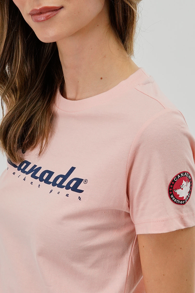 Canada Weather Gear Chest Logo Print Tee - Pink - Womens Tees & Tank Tops - Fairweather