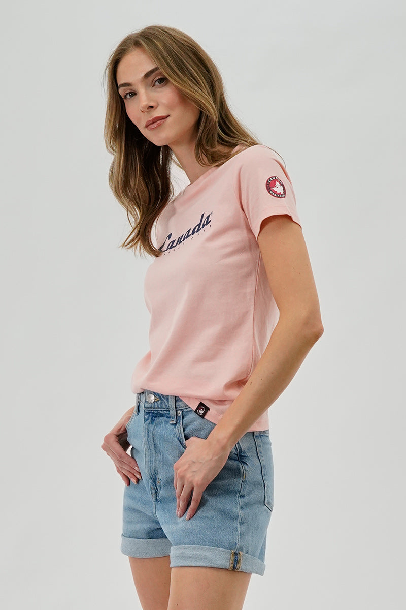 Canada Weather Gear Chest Logo Print Tee - Pink - Womens Tees & Tank Tops - Fairweather