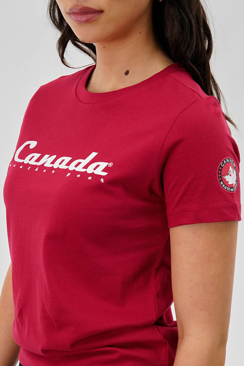 Canada Weather Gear Chest Logo Print Tee - Red - Womens Tees & Tank Tops - Fairweather