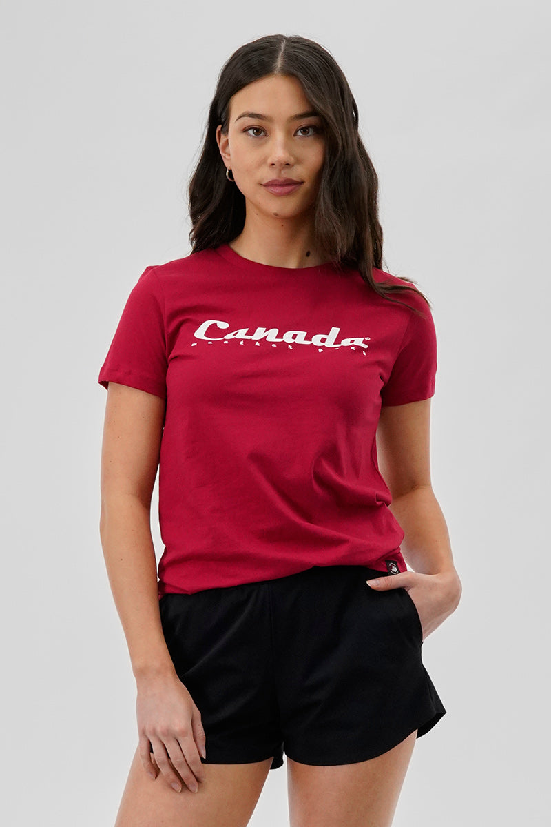 Canada Weather Gear Chest Logo Print Tee - Red - Womens Tees & Tank Tops - Fairweather