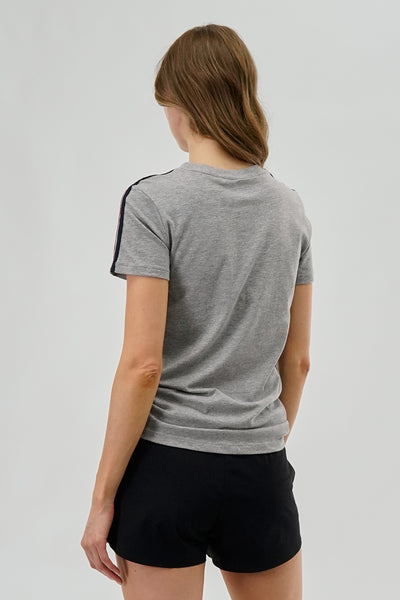 Canada Weather Gear 67 Print Stripe Detail Tee - Grey - Womens Tees & Tank Tops - Fairweather
