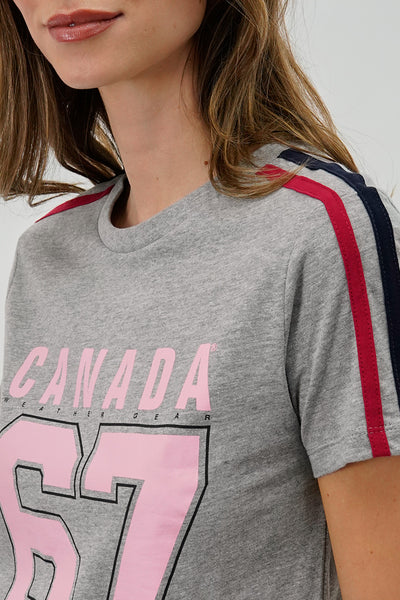 Canada Weather Gear 67 Print Stripe Detail Tee - Grey - Womens Tees & Tank Tops - Fairweather