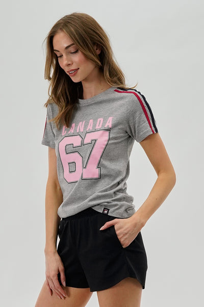 Canada Weather Gear 67 Print Stripe Detail Tee - Grey - Womens Tees & Tank Tops - Fairweather