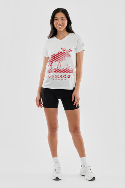 Canada Weather Gear Moose Print V-Neck Tee - White - Womens Tees & Tank Tops - Fairweather