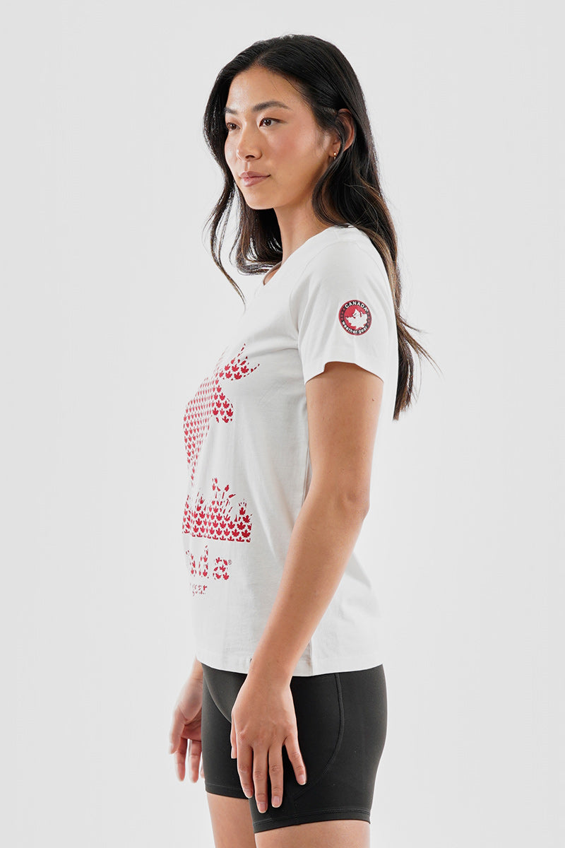 Canada Weather Gear Moose Print V-Neck Tee - White - Womens Tees & Tank Tops - Fairweather