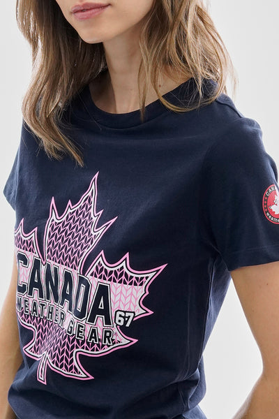 Canada Weather Gear Leaf Logo Print Tee - Navy - Womens Tees & Tank Tops - Fairweather