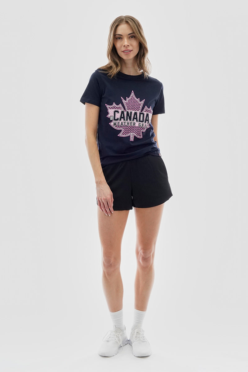 Canada Weather Gear Leaf Logo Print Tee - Navy - Womens Tees & Tank Tops - Fairweather