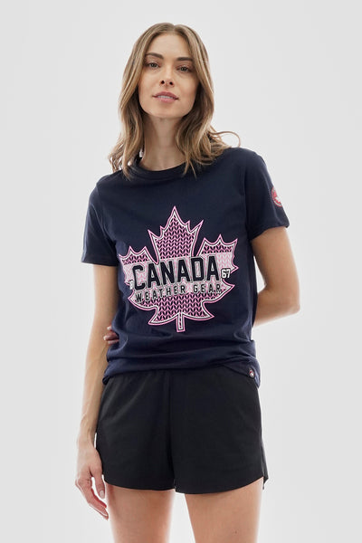 Canada Weather Gear Leaf Logo Print Tee - Navy - Womens Tees & Tank Tops - Fairweather