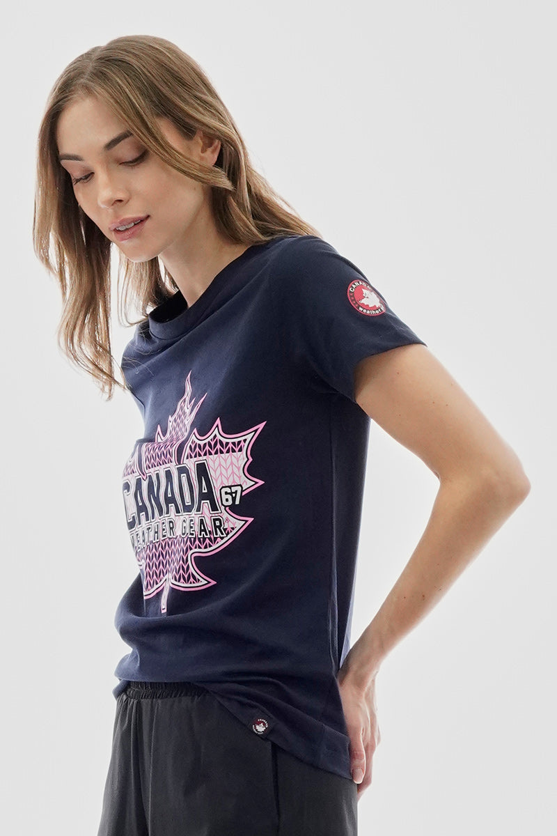 Canada Weather Gear Leaf Logo Print Tee - Navy - Womens Tees & Tank Tops - Fairweather