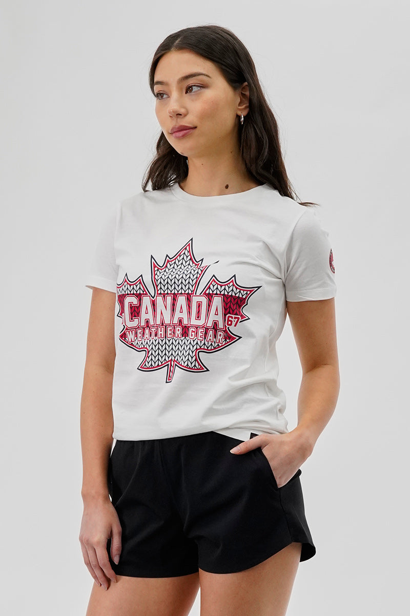 Canada Weather Gear Maple Leaf Print Tee - White - Womens Tees & Tank Tops - Fairweather