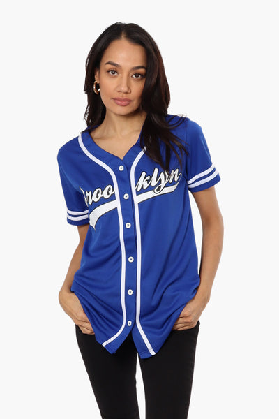 Mecca Brooklyn Printed Baseball Tee - Blue - Womens Tees & Tank Tops - Fairweather