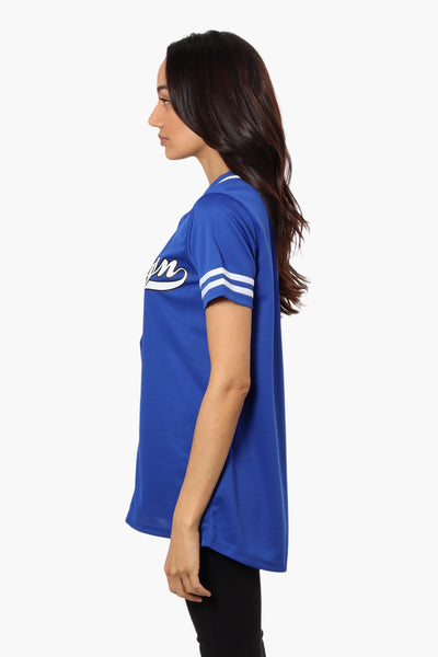 Mecca Brooklyn Printed Baseball Tee - Blue - Womens Tees & Tank Tops - Fairweather
