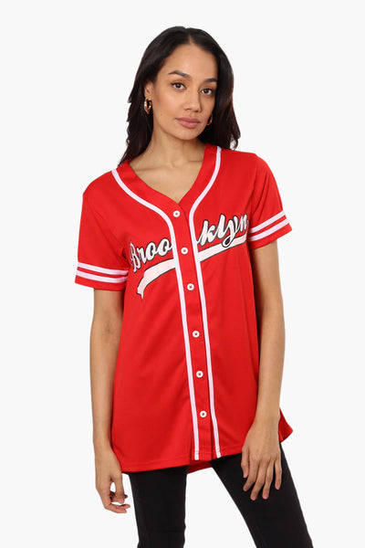 Mecca Brooklyn Printed Baseball Tee - Red - Womens Tees & Tank Tops - Fairweather