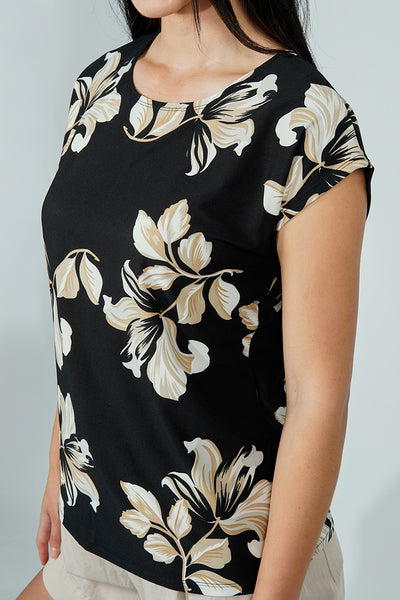 Beechers Brook Floral Circle Neck Tee - Black - Womens Tees & Tank Tops - Fairweather