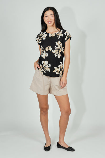 Beechers Brook Floral Circle Neck Tee - Black - Womens Tees & Tank Tops - Fairweather
