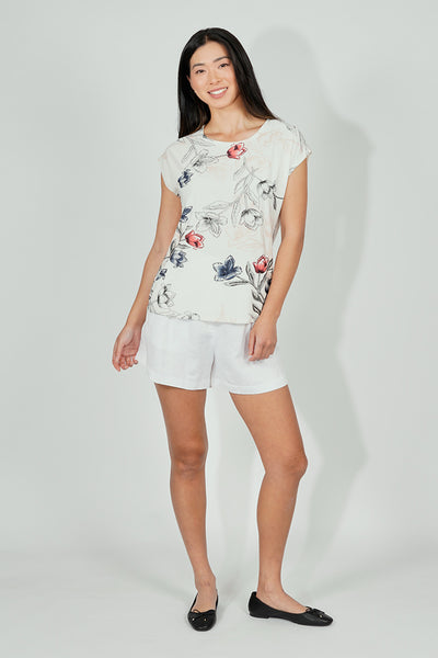 Beechers Brook Floral Circle Neck Tee - Cream - Womens Tees & Tank Tops - Fairweather
