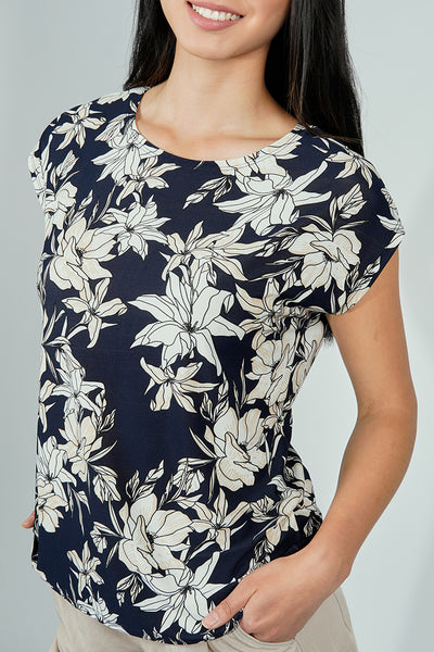 Beechers Brook Floral Circle Neck Tee - Navy - Womens Tees & Tank Tops - Fairweather
