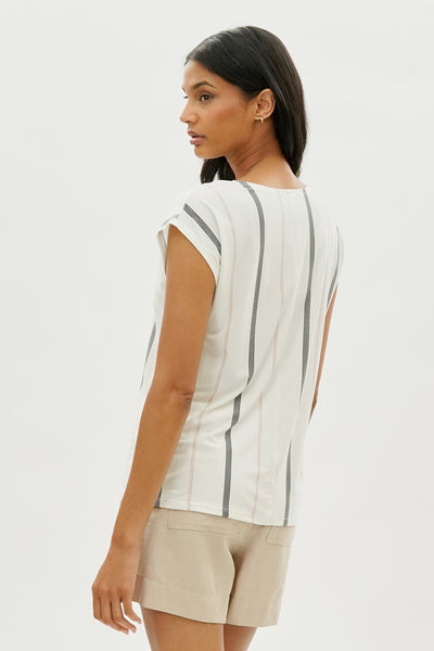 Beechers Brook Striped Circle Neck Tee - White - Womens Tees & Tank Tops - Fairweather