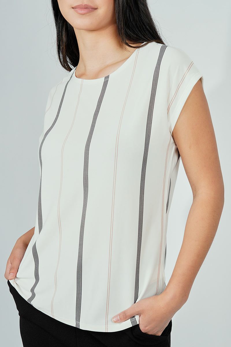 Beechers Brook Striped Circle Neck Tee - White - Womens Tees & Tank Tops - Fairweather