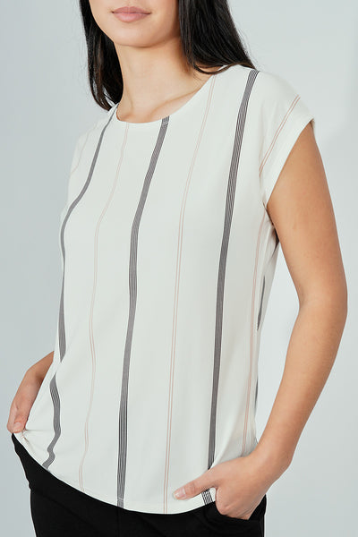 Beechers Brook Striped Circle Neck Tee - White - Womens Tees & Tank Tops - Fairweather