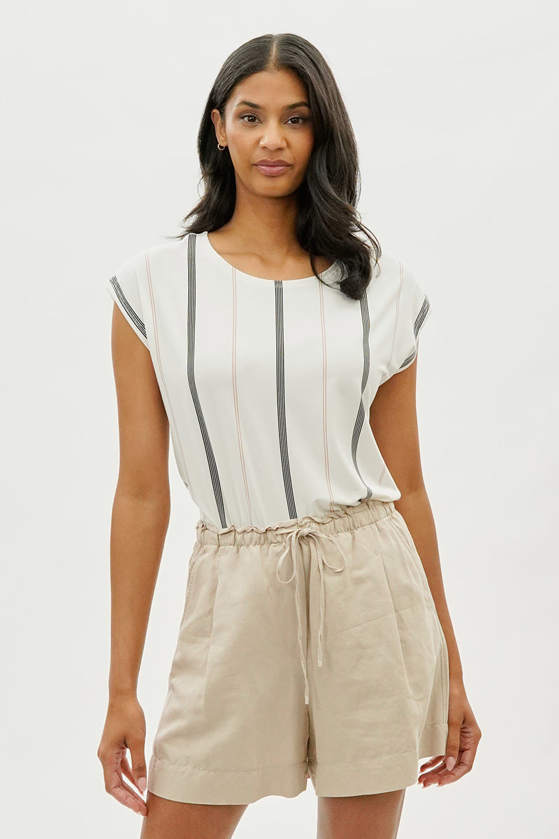 Beechers Brook Striped Circle Neck Tee - White - Womens Tees & Tank Tops - Fairweather