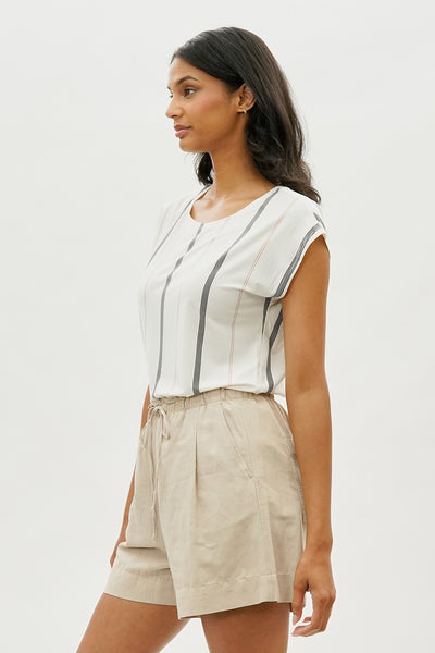Beechers Brook Striped Circle Neck Tee - White - Womens Tees & Tank Tops - Fairweather