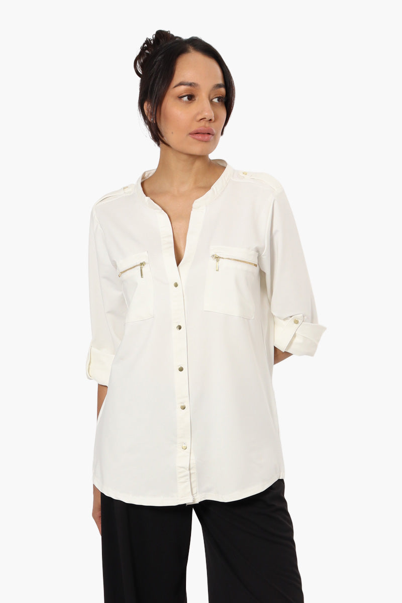 Beechers Brook Zip Pocket Roll Up Sleeve Shirt - White - Womens Shirts & Blouses - Fairweather