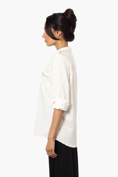 Beechers Brook Zip Pocket Roll Up Sleeve Shirt - White - Womens Shirts & Blouses - Fairweather