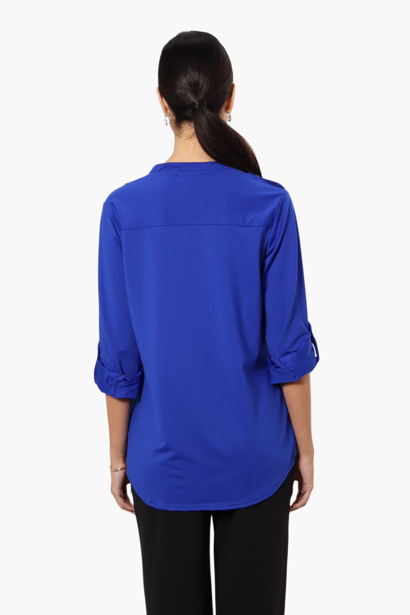 Beechers Brook Zip Pocket Roll Up Sleeve Shirt - Blue - Womens Shirts & Blouses - Fairweather