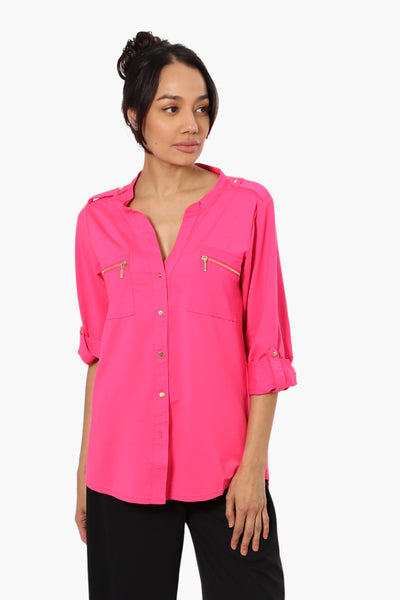 Beechers Brook Zip Pocket Roll Up Sleeve Shirt - Pink - Womens Shirts & Blouses - Fairweather