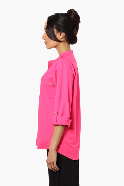 Beechers Brook Zip Pocket Roll Up Sleeve Shirt - Pink - Womens Shirts & Blouses - Fairweather