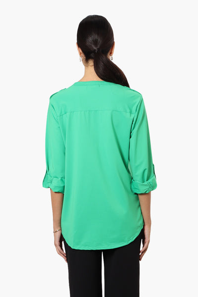 Beechers Brook Zip Pocket Roll Up Sleeve Shirt - Green - Womens Shirts & Blouses - Fairweather