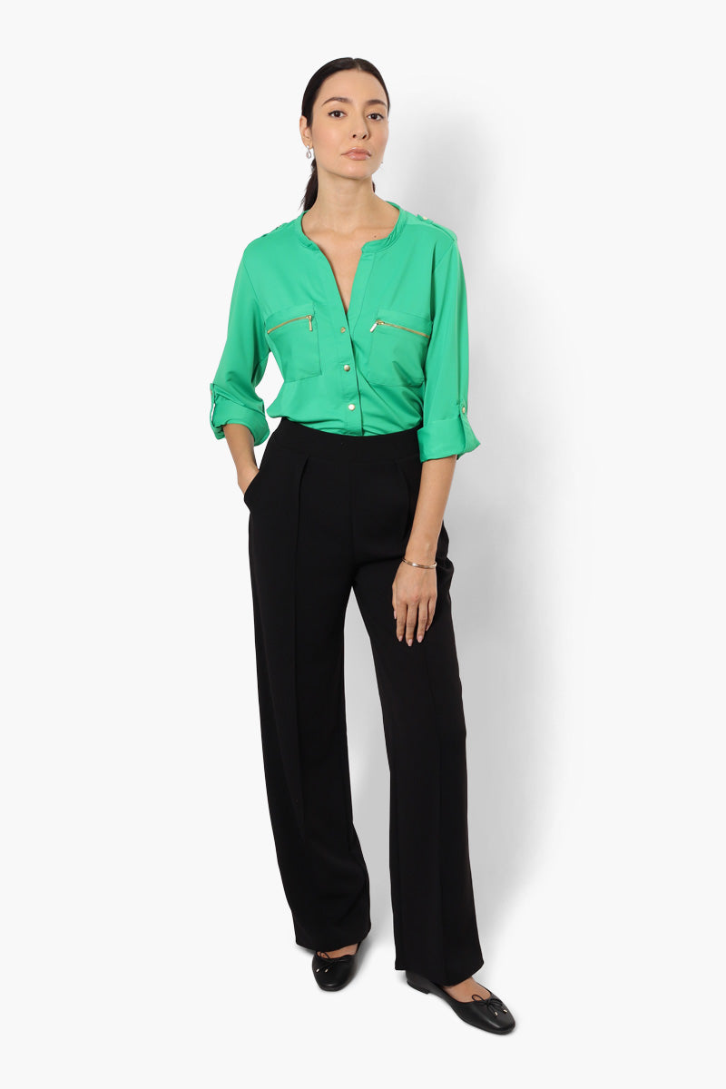 Beechers Brook Zip Pocket Roll Up Sleeve Shirt - Green - Womens Shirts & Blouses - Fairweather
