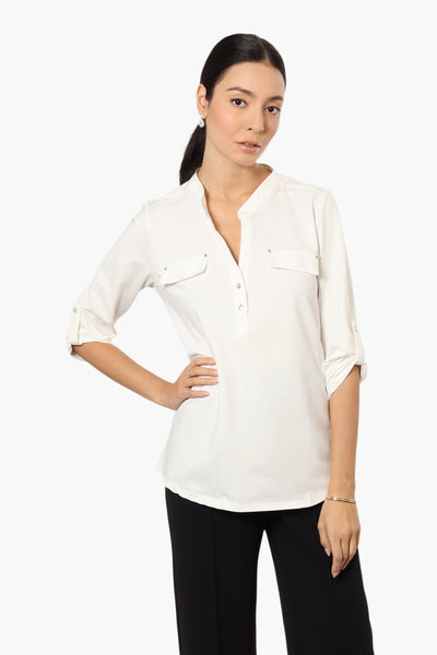 Beechers Brook Flap Pocket Roll Up Sleeve Shirt - White - Womens Shirts & Blouses - Fairweather