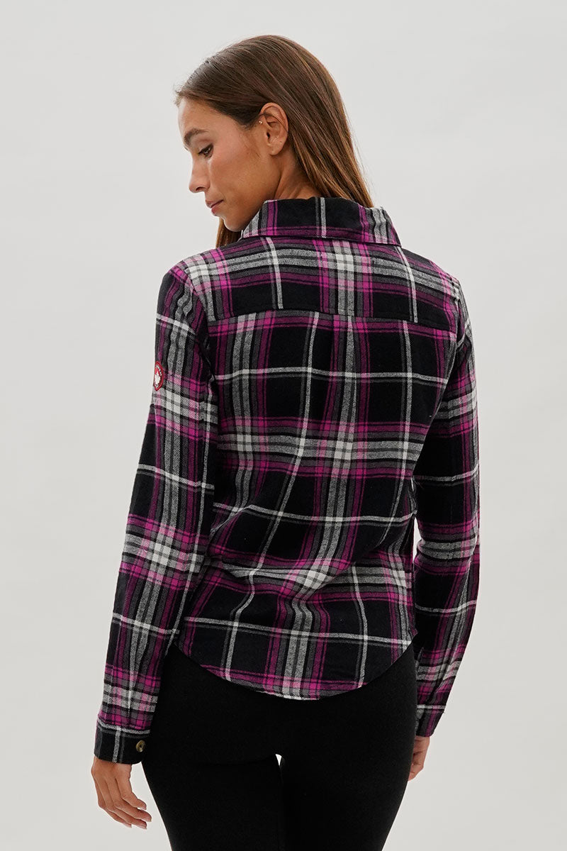 Canada Weather Gear Button Up Flannel Shirt - Black - Womens Shirts & Blouses - Fairweather