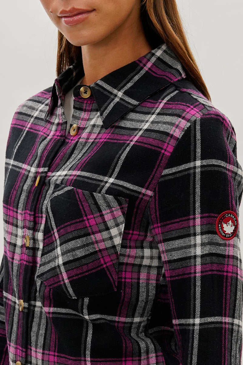 Canada Weather Gear Button Up Flannel Shirt - Black - Womens Shirts & Blouses - Fairweather