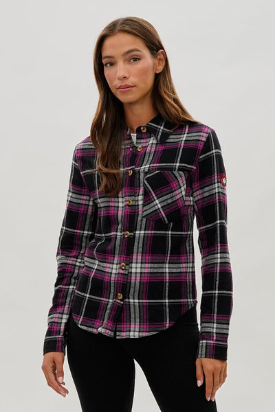 Canada Weather Gear Button Up Flannel Shirt - Black - Womens Shirts & Blouses - Fairweather